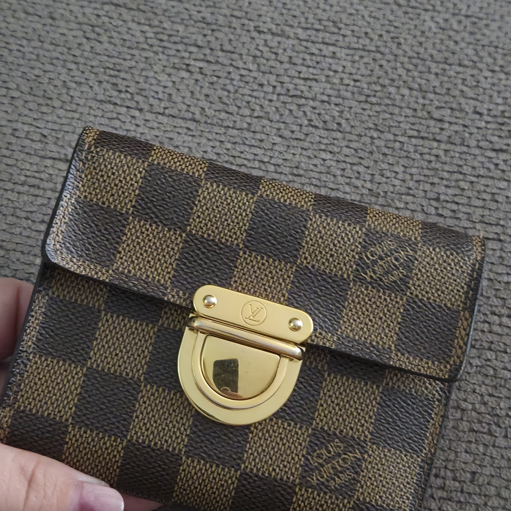 Louis Vuitton Checkered Wallet with Gold Clasp